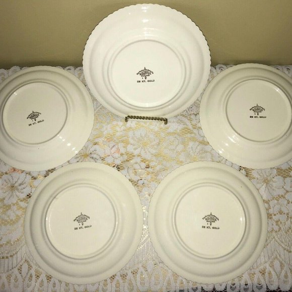 Vintage Harker Pottery Victorian Courting USA  22 Kt Gold trim Plates - Picture 6 of 7